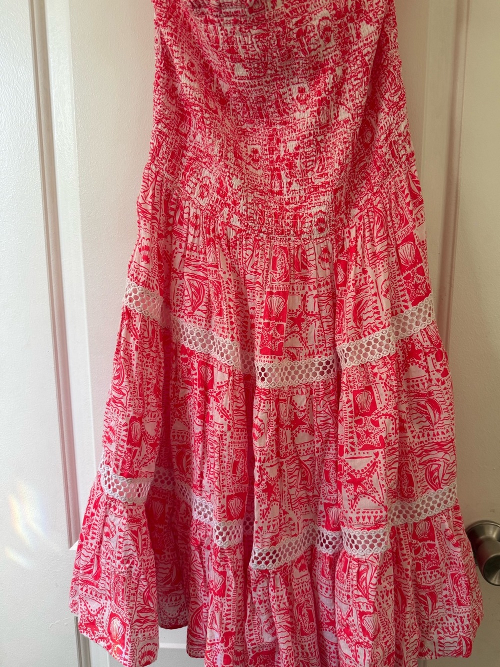 Lilly Pulitzer Kelvina Strapless Smocked Dress Mizner Red Seaside Harbor NWT XL